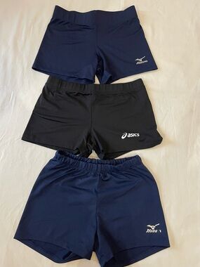 MIZUNO & ASICS 3 Volleyball Small  Athletic Short Bundle - Navy and Black